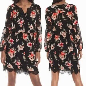 White House Black Market Black Floral Dress with Lace Romantic